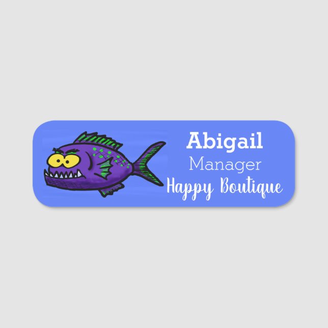 Piranha fish cartoon  name tag (Front)