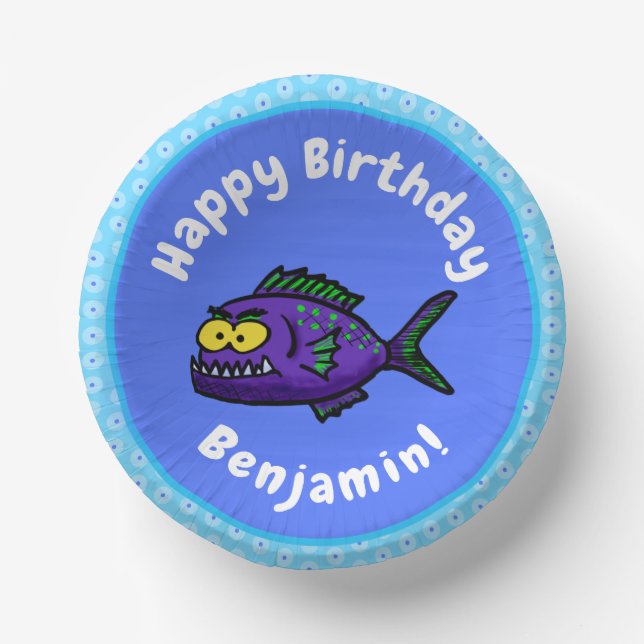 Piranha fish cartoon paper plate (Front)