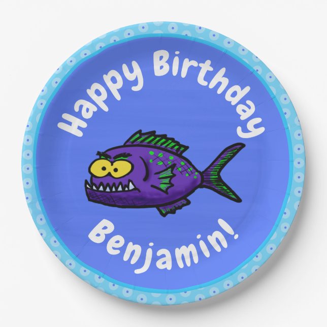 Piranha fish cartoon paper plate (Front)