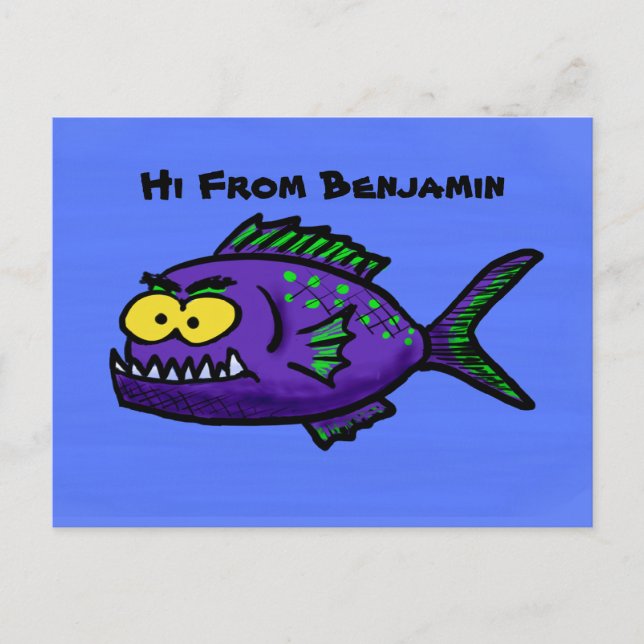 Piranha fish cartoon postcard (Front)
