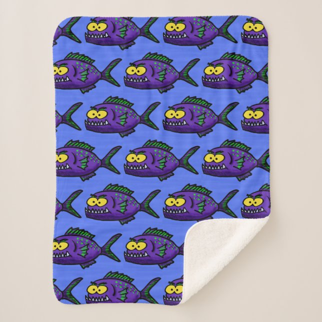 Piranha fish cartoon sherpa blanket (Front)