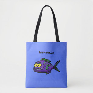 Piranha fish cartoon tote bag
