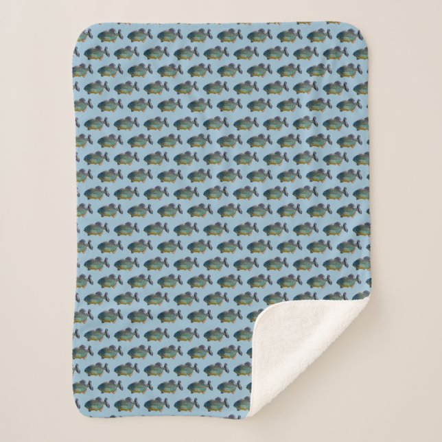 Piranha Frenzy Sherpa Blanket (Blue) (Front)