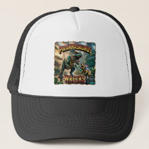 Piranhasaurus Wrecks Illustration – Funny Scary Trucker Hat