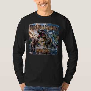 Piranhasaurus Wrecks Photographic – Funny Scary T-Shirt