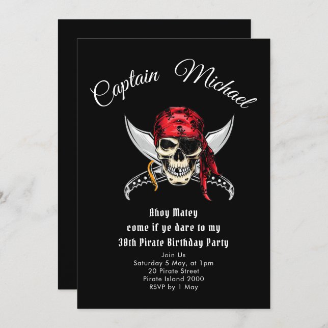 Pirate 30th Birthday Party  Invitation (Front/Back)