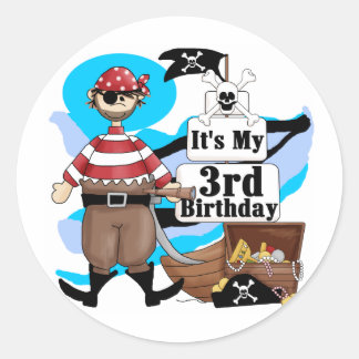 Pirate 3rd Birthday Tshirts and Gifts Classic Round Sticker