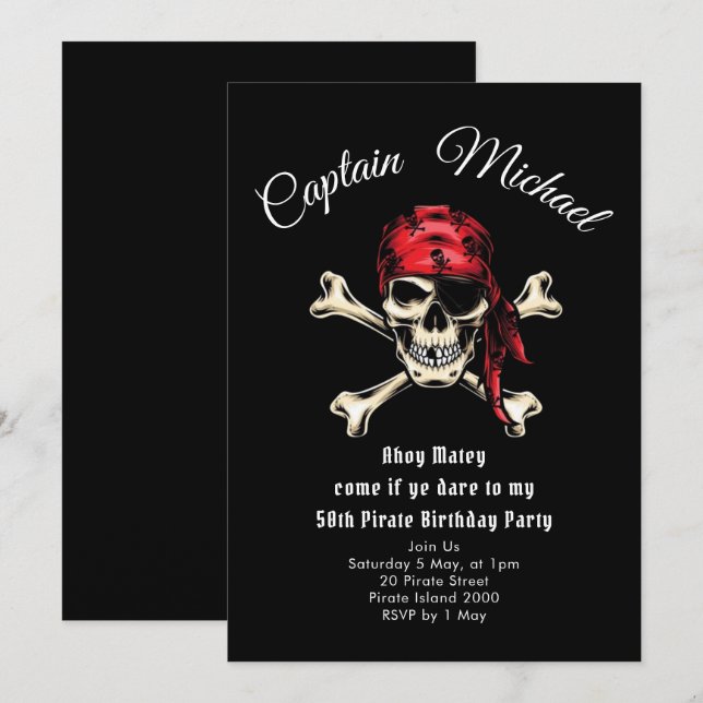 Pirate 50th Birthday Party  Invitation (Front/Back)