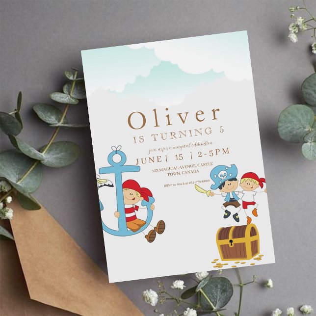  Pirate 5th Birthday Party Invitation (Creator Uploaded)