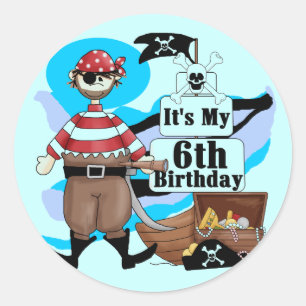 Pirate 6th Birthday t-shirts and Gifts Classic Round Sticker