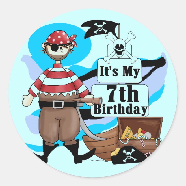 Pirate 7th Birthday Tshirts and Gifts Classic Round Sticker (Front)