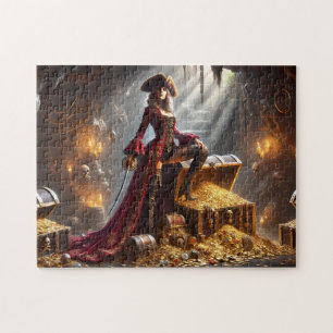 Pirate Admiral Anne Nautical Treasure Cave Scene Jigsaw Puzzle