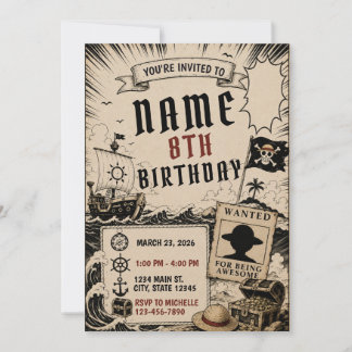Pirate Adventure Anime Manga Birthday Invitation