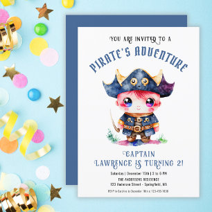 Pirate Adventure Blue Boy Birthday Party Invitation
