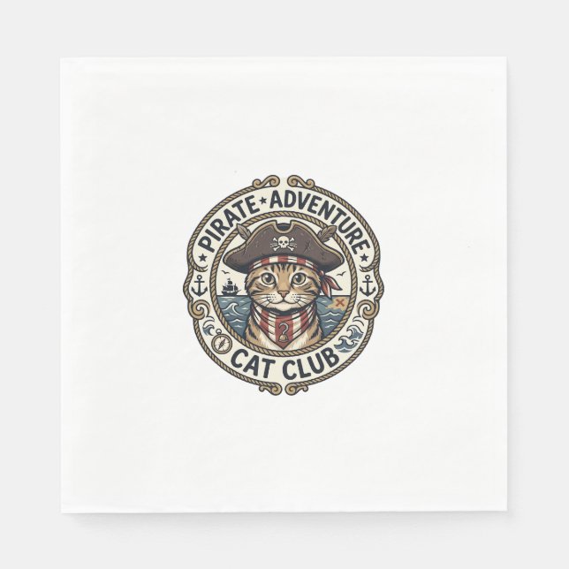 Pirate Adventure Cat POD Vector Art - Pirate Adven Napkin (Front)