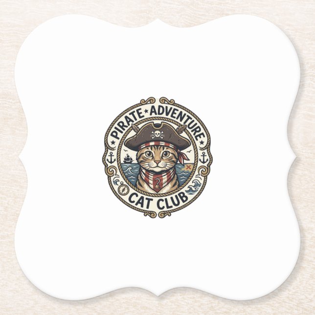 Pirate Adventure Cat POD Vector Art - Pirate Adven Paper Coaster (Front)