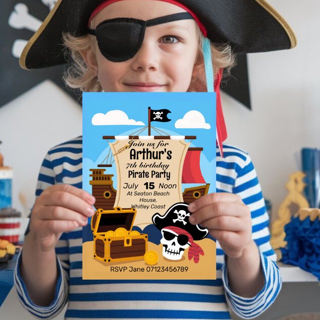 Pirate adventure kid's birthday party sea theme invitation (Creator Uploaded)