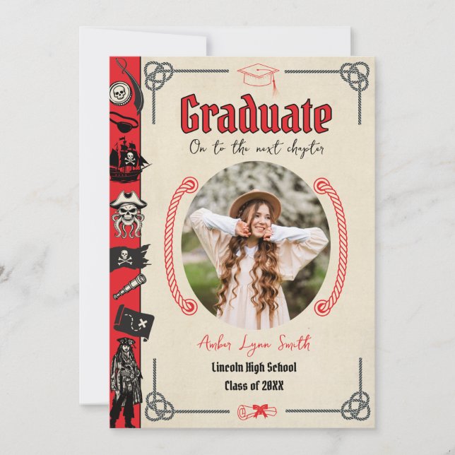 Pirate Adventure Story Book Graduation Invitation (Front)