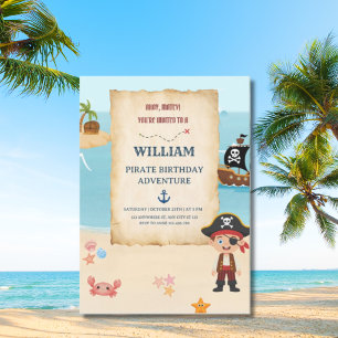 Pirate Adventure Treasure Map Birthday for boy Invitation