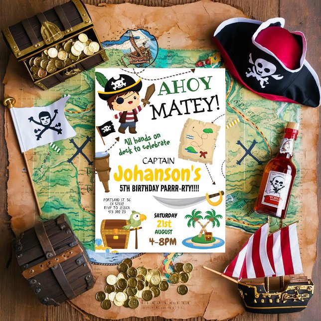 Pirate Ahoy Boy Birthday Party Invitation (Creator Uploaded)