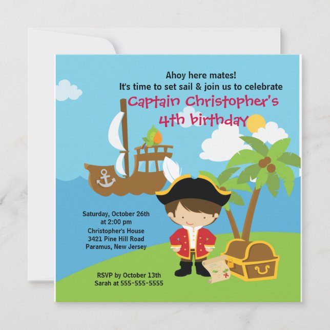 Pirate Ahoy Mates Birthday Party Invitation Boy (Front)