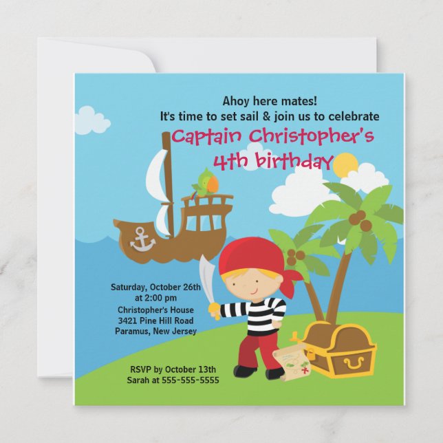 Pirate Ahoy Mates Birthday Party Invitation Boy (Front)
