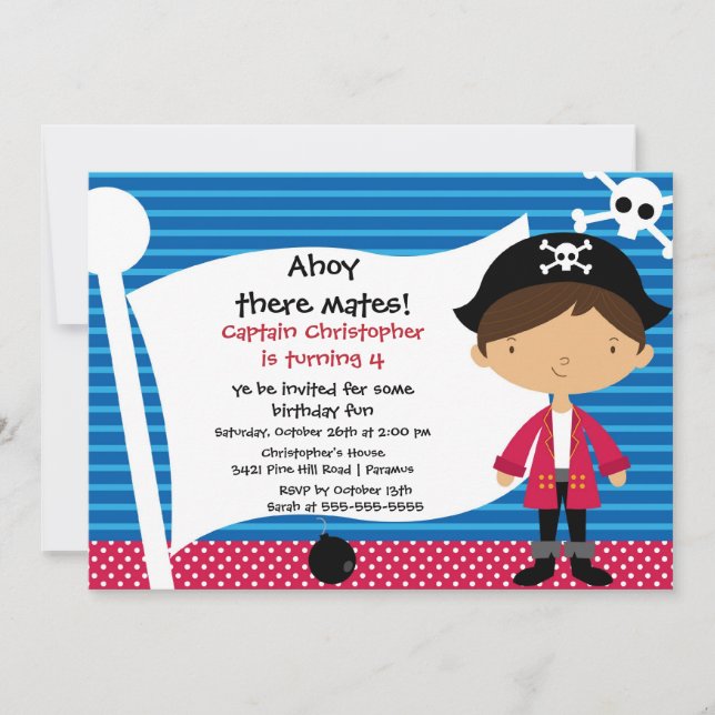 Pirate Ahoy Mates Birthday Party Invitation Boy (Front)