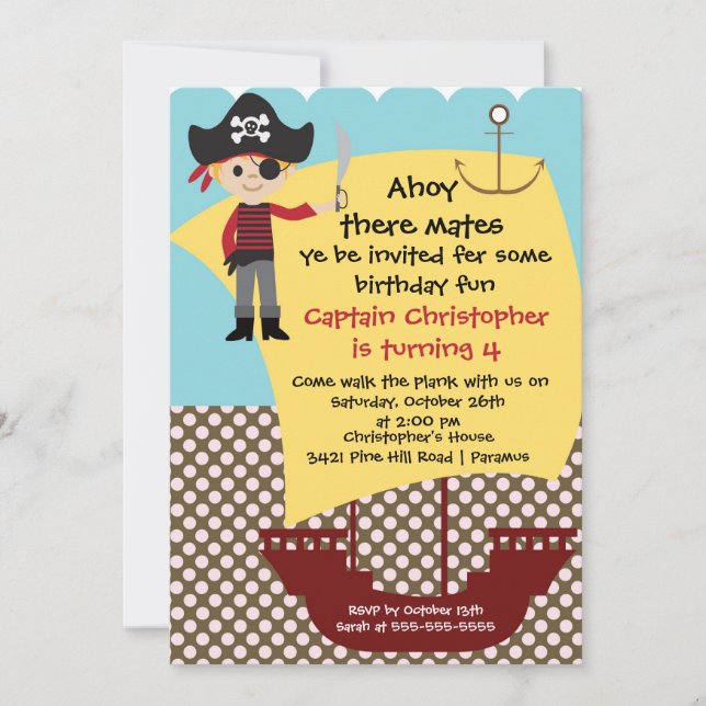 Pirate Ahoy Mates Birthday Party Invitation Boy (Front)