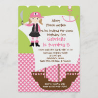 Pirate Ahoy Mates Birthday Party Invitation Girl
