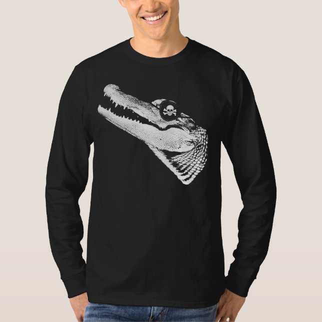 Pirate Alligator With Eye Patch Skull T-Shirt (Front)
