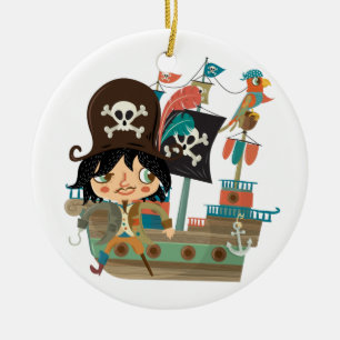 Pirate and Pirate Ship Ceramic Tree Decoration