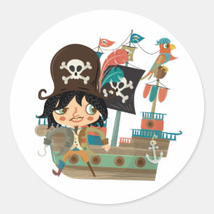 Pirate and Pirate Ship Classic Round Sticker