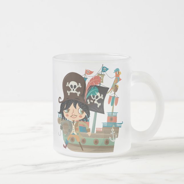 Pirate and Pirate Ship Frosted Glass Coffee Mug (Right)