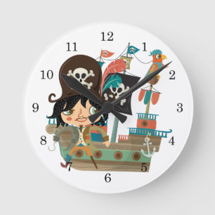 Pirate and Pirate Ship Round Clock