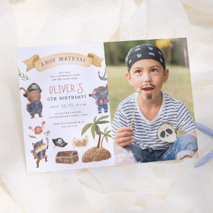 Pirate Animals Photo Birthday Party Invitation