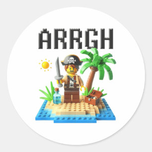 Pirate Argh Building Blocks Bricks Master Builder Classic Round Sticker