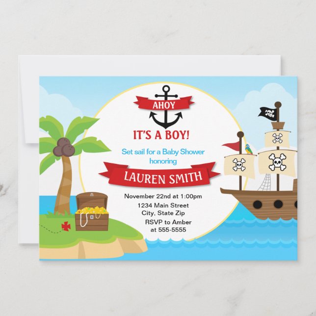 Pirate Baby Shower Invitation 5x7 Card (Front)