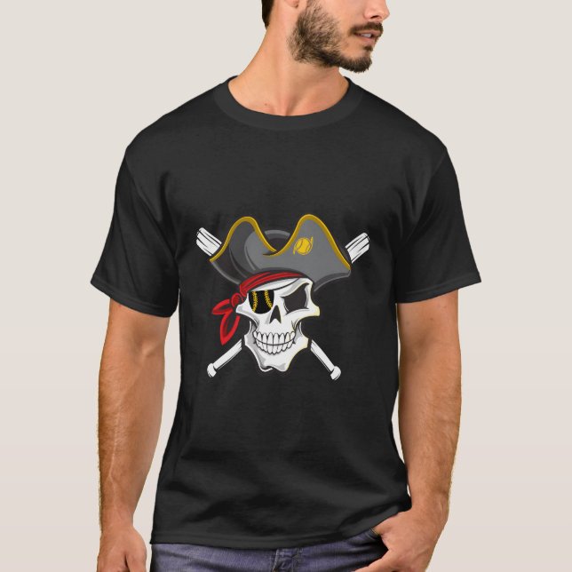 Pirate Baseball Skull Fans Of Pittsburgh T-Shirt (Front)