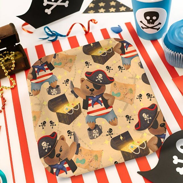 Pirate Bear Birthday Party for Kids Paper Plate (Creator Uploaded)