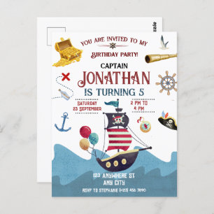 Pirate Birthday Ahoy Boy Party Invitation Postcard