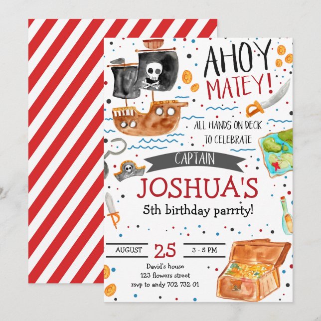 Pirate Birthday Ahoy Pirate Boy Party Invitation (Front/Back)