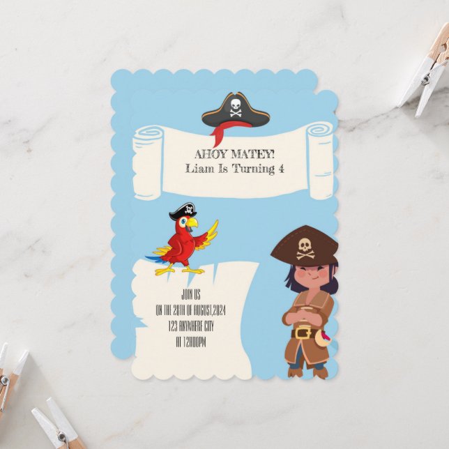 PIRATE BIRTHDAY INVITATION FOR BOYS  (Front/Back In Situ)