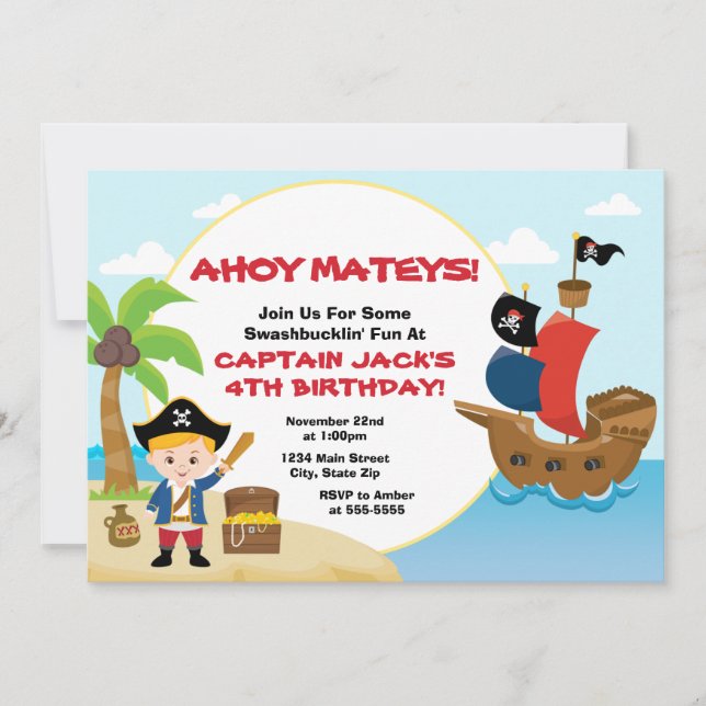 Pirate Birthday Invitation Pirate Boy Blonde (Front)