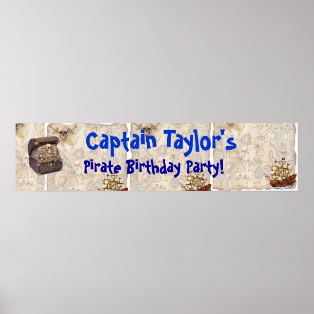 Pirate Birthday Party Banner Poster (Front)