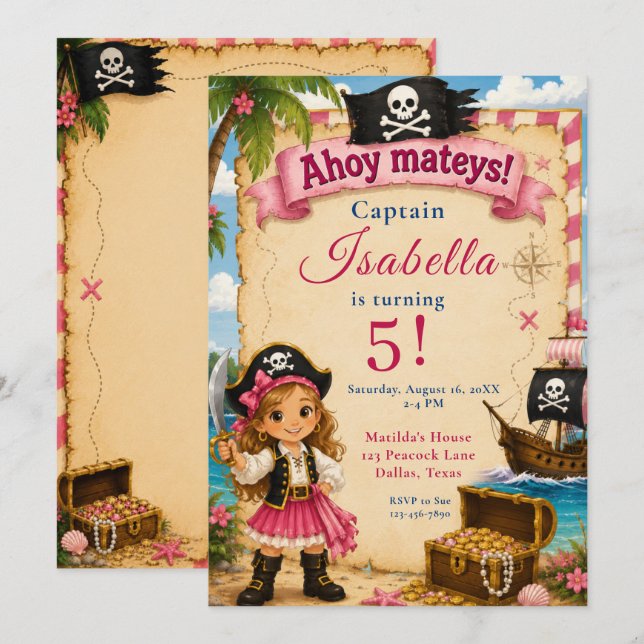 Pirate Birthday Party Invitation (Front/Back)