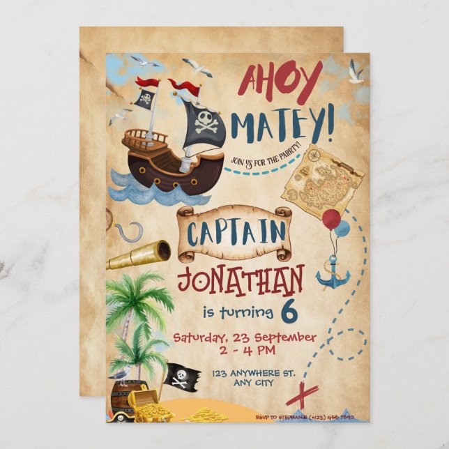 Pirate Birthday Party Invitation (Front/Back)