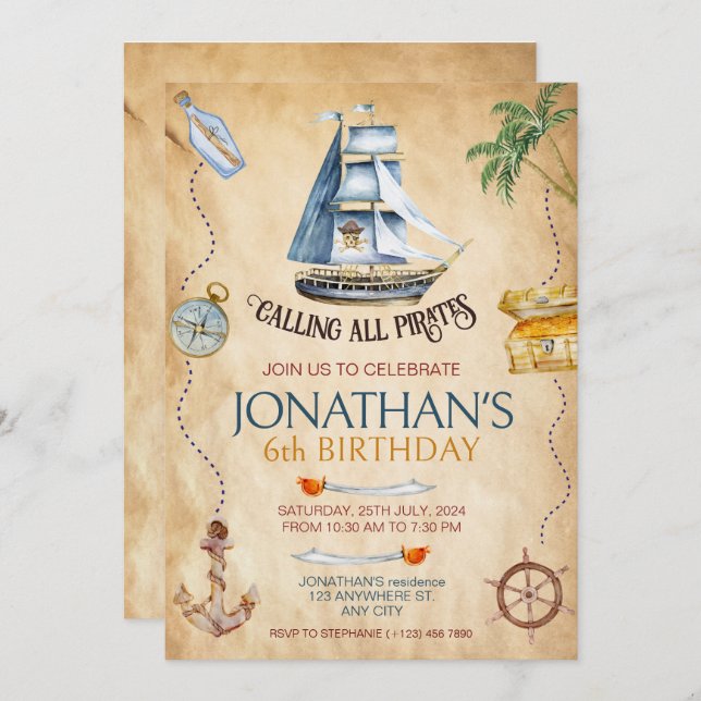 Pirate Birthday Party  Invitation (Front/Back)