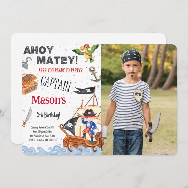 Pirate Birthday Party Photo Invitation (Front/Back)