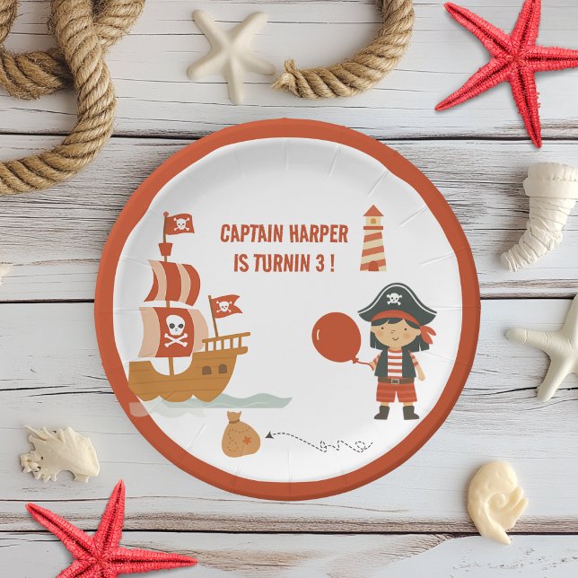 Pirate Birthday Party | Red Ship & Captain Paper Plate (Creator Uploaded)