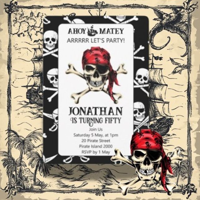 pirate birthday party watercolor invitation (We're here to make sure your party is nothing short of spectacular! Party like a pirate,)